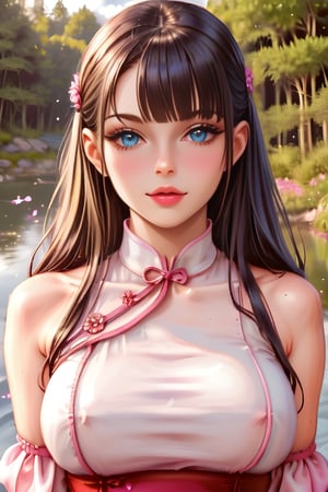 solo, brunette, 1girl, female focus, hanfu, night, forest, moon in the background

Wearing glossy Hanfu, water sleeves, looking up at the waist, long lens photo, soft colors, realistic, 16K, flowers, light cherry blossoms, beautiful light and shadow, photo realistic, line art, ink background.

(Long straight black hair, bangs), (clearly white shiny eyes), long eyebrows, soft makeup, gradient lips, (big breasts), long legs, indifference, delicate fingers, detailed background, ambient light, extreme details, movie shots , Realistic Illustration, (Soothing Tone: 1.3), (Ultra Detail: 1.2), Masterpiece, Normal Feet, Normal Body, Normal Limbs, (Dark Forest Theme), Full Body

Perfect Skin, (RAW Photo, Best Quality), (Real, Photo Real: 1.3), Best Quality, Masterpiece, Beauty & Aesthetics, 16K, (HDR: 1.4), High Contrast, (Vivid Colors: 1.4), ( Silent Colors, Dull Colors, Soothing Tones: 0), Cinematic Lighting, Ambient Lighting, Side Lighting, Fine Details and Textures, Cinematic Lenses, Warm Colors, Full Body (Bright and Intense: 1.2), (Masterpiece, Top Quality , Best Quality, Official Art, Beauty & Aesthetics: 1.2), HDR, High Contrast, Wide Angle Lens (Highly Detailed Skin: 1.2), Full Body, Beautiful Legs and Hot Body, Hourglass Body Shape, Hands