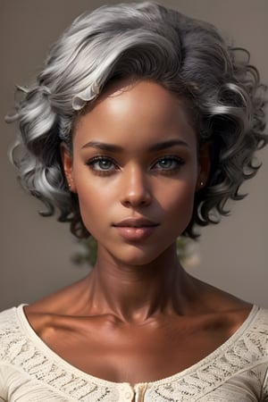 1girl, solo, upper body, grey hair, lips, traditional media, realistic