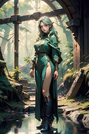 1girl, solo, breasts, looking at viewer, jewelry, medium breasts, green eyes, standing, full body, gold earrings, coffee boots, green hair, pointed ears, white cloak, purple tights, solid green skin, arms crossed, rubies On the forehead, there are two tentacles on the head

(long straight green hair with bangs), (obviously green eyes), looking at the audience, long light eyebrows, soft makeup, gradient lips, perfect skin, (big breasts), plump body,, slender legs, ( Wilderness theme: 1.5), slender fingers, slender hands, slender feet, slender toes, delicate background, ambient lighting, extremely detailed, film shooting, writing illustrations,
(Soothing Tone: 1.3), (Super Detailed: 1.2), Masterpiece,

(RAW Photo, Best Quality), (Real, Photo Real: 1.3), Best Quality, Masterpiece, Beauty & Aesthetics, 16K, (HDR: 1.4), High Contrast, (Vivid Color: 1.4), (Pastel Color, Dark, soothing tone: 0),
Cinematic Lighting, Ambient Lighting, Sidelighting, Fine Details and Textures, Cinematic Lenses, Warm Tone, Full Body (Bright and Intense: 1.2), (Masterpiece, Top Quality, Best Quality, Official Art, Beauty and Aesthetics: 1.2), hdr , high contrast, wide-angle lens (highly detailed skin: 1.2),
Sun exposure, outdoors, normal feet, normal feet, normal body, normal limbs, normal butt, normal toes, no missing limbs,Ultra details++ ,nodf_lora