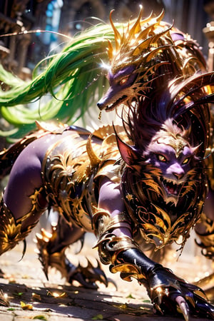 Green long hair, open mouth, hexagonal sharp teeth, armor, luminous glow, sharp fangs magic array
Standing, hairy tail, full body, colorful skin, sharp teeth, claws, monster, monster, Taurus fusion centaur, Chinese monster Taotie

1 girl, wearing a purple tight dress, shut up, (purple and green gradient long straight hair, bangs), (obvious fluorescent purple eyes), long eyebrows, soft makeup, gradient lips, (big breasts) , plump figure, slender legs, black stockings, detailed fingers, detailed background, ambient light, extreme details, cinematic shots, realistic illustrations, (Soothing Tone: 1.3), (Super Detail: 1.2), Masterpiece, Normal Feet , normal body, normal limbs

Perfect Skin, (RAW Photo, Best Quality), (Real, Photo Real: 1.3), Best Quality, Masterpiece, Beauty & Aesthetics, 16K, (HDR: 1.4), High Contrast, (Vivid Colors: 1.4), ( Silent Colors, Dull Colors, Soothing Tone: 0), Cinematic Lighting, Ambient Lighting, Side Lighting, Fine Details and Textures, Cinematic Lenses, Warm Colors, Full Body (Bright and Intense: 1.2), (Masterpiece, Top Quality , Best Quality, Official Arts, Beauty & Aesthetics: 1.2), HDR, High Contrast, Wide Angle Lens (Highly Detailed Skins: 1.2)