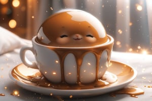 Cute little pudding, very comfortable to lie down and sleep in, cup shape, with melted caramel, semi-liquid flow down