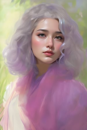 1girl, solo, upper body, grey hair, lips, traditional media, realistic