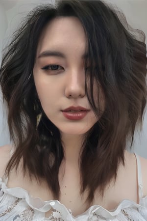 1girl, solo, upper body, grey hair, lips, traditional media, realistic