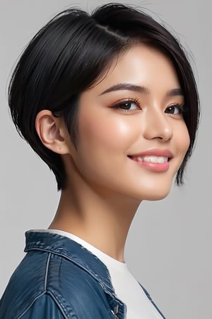 beautiful, girl,(bobcut),
 short hair,tomboy outfit black,big boobs,curvey ass
short hair, smile,4k,detailed,haired girl ,High detailed ,Short Hair