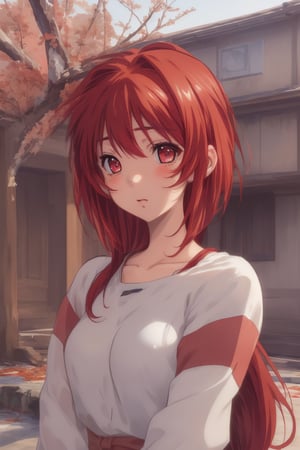 high-definition,masterpiece,best quality,1girl,looking at viewer,Highly detailed, High Quality, Masterpiece,detailed,high resolution,masterpiece, best ,quality,Kagami Sumika,red_eyes,red_hair,sad_face, :(