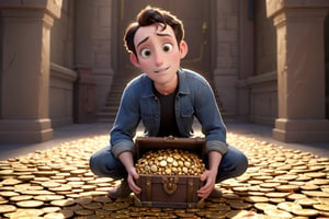 a men found golden treasure.  disney, pixar movies, high_resolution, disney, 8k,