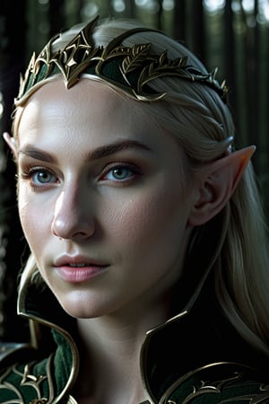 (close-up photograph: 1.5), bust, of a ((blonde elf girl)), long hair, penetrating gaze, detailed, pretty skin, armor, (in the middle of a forest: 1.3). tall trees, sunrise, studio light, golden hour, photo shoot, DSLR, 64k, UHD, HDR, (masterpiece), intricate details, ((high quality)), highly detailed, (cover:1.5), hyper realistic