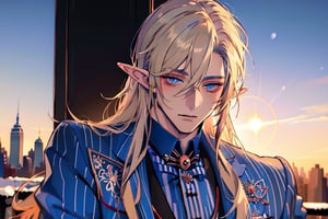 Hentai,(beautiful detailed face, beautiful detailed eyes),(((best quality,masterpiece))),(a beautiful man,(pin striped) blue suit),(Snow cover,sunrise, new york city),more detail XL,EpicSky,cloud,long blond hair,blue eyes, pointed ears, elf ears, clean shaven, vampyr, vampire,1guy