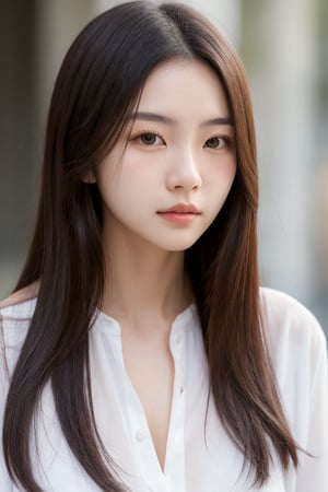 a close up of a woman with long hair wearing a white shirt, 1 8 yo, 18 years old, 19-year-old girl, xintong chen, korean girl, xision wu, heonhwa choe, 2 2 years old, 21 years old, ulzzang, wenfei ye, young cute wan asian face, lips,downblouse