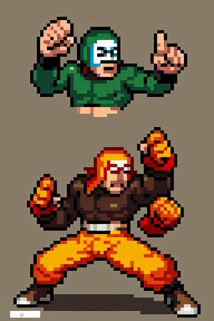 high quality, High Definition, Pixel world, pixel, simple pixel art, man, 8bit logo, 8 bit, unrealistic, nes style, fighting,  beat'em up game, side fighting pose mexican wrestler, luchador mexicano, sideways, king of fighter, snk, High Definition hands and high quality finger, indian,Pixel art,Pixel world, heavyweight fighter, wwf wrestlermania, the rock vs triple H, chibby, pocket character, character standing sideways,  sideways, 
fighting stance, fighting stance, fighting style, side view, beast, side view, 2d game art, dynamic pose, a pixel art of a wrestler with a beard, 