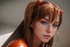 analog style, modelshoot style, portrait of shirogane, close up, feminine, epic (photo, studio lighting, hard light, sony a7, 50 mm, matte skin, pores, colors, hyperdetailed, hyperrealistic), Asuka Langley - Shirogane-Sama Cosplay, sexy look