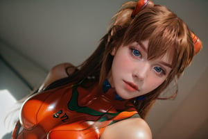 analog style, modelshoot style, portrait of shirogane, close up, feminine, epic (photo, studio lighting, hard light, sony a7, 50 mm, matte skin, pores, colors, hyperdetailed, hyperrealistic), Asuka Langley - Shirogane-Sama Cosplay, sexy look