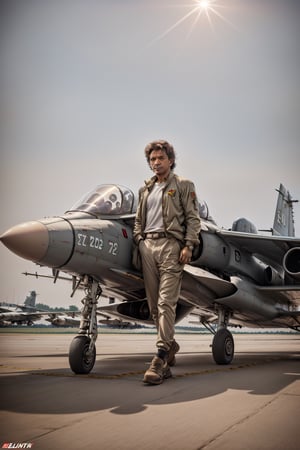 IMran Khan in front of his fighter jet plane, cinematic lighting