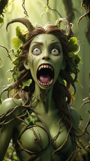 10. Dryad
o Description: A monster composed of branches and vines, exuding a rotting smell, standing under the faint green light, with a mouth full of fangs, as if vines would stretch out from the darkness at any time to drag passing prey into the abyss.
o Prompt words: thrilling, scary