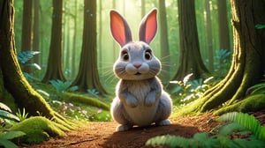 disney,  /create prompt: A magical rabbit appearing in the forest, captured in a wide shot. -camera pan right -fps 24 -gs 16 -motion 1 -style: HD movies -ar 16:9
