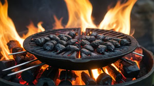 /create prompt:A miniature charcoal grill with tiny skewers sizzling over glowing coals, with flames flickering and oil dripping on the coals. The grill is slightly blackened from the smoke. Captured in a macro shot, highlighting the intricate details of the grill with a tilt-shift effect. -neg opposite of a dull and unlit grill -camera pan left -fps 24 -gs 16 -motion 1 -Consistency with the text: 22 -style: HD movies -ar 16:9
