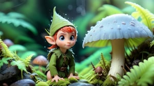 Macro photography scene. A tiny elf with delicate features standing near a moss-covered stone, surrounded by dew-covered mushrooms and delicate ferns, captured in intricate detail through macro photography. Using macro photography and tilt-shift photography. Super high quality, 8k. Negative prompt: monochrome. -fps 24 -gs 16 -motion 1 -style: HD movies -ar 16:9 seed:1234567899.