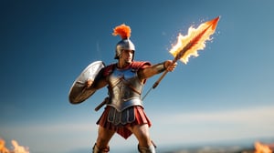 /create prompt:A miniature Roman soldier holding a shield, dodging a giant flaming arrow descending from the sky. The arrow's flaming tip illuminates the soldier's tense expression. Captured in a macro shot, emphasizing the details of the flaming arrow and the soldier's movement, with a tilt-shift effect to blur the Roman chariots in the background. -camera pan left -fps 24 -gs 16 -motion 1 -Consistency with the text: 22 -style: HD movies -ar 16:9
