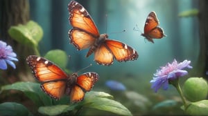 flowers, wings, trees, no humans, bugs, many small butterflies, nature, forest, fly, butterfly wings