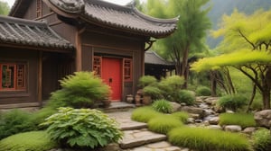 Mountain Village Harmony: Rustic Tranquility with Chinese Herbal Garden