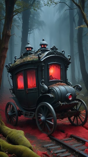 6. Ghost carriage
o Description: A black rotten carriage drove slowly through the wilderness under the dim moonlight. The axles made a harsh creaking sound. A pair of red eyes could be vaguely seen behind the window, staring coldly at passers-by, making your heart beat violently. .
o Prompt words: thrilling, scary
