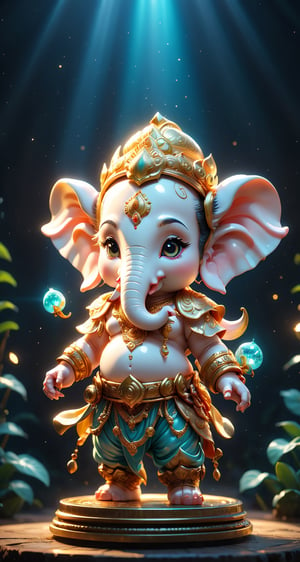 (a ganesha of cute), small and cute, (eye color switch), (bright and clear eyes), anime style, depth of field, lighting cinematic lighting, divine rays, ray tracing, reflected light, glow light, side view, close up, masterpiece, best quality, high resolution, super detailed, high resolution surgery precise resolution, UHD, skin texture,full_body,chibi,best quality, 32k uhd, Epic CG masterpiece, hdr, dtm, full ha, 8K, extremely detailed graphics, stunning colors, 3D rendering, surreal, cinematic lighting effects, 00, surreal, Ultra wide angle, highest quality, extremely delicate, stunning lights and shadows,HD 