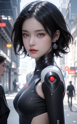 a girl, sketch concept art, tech wear, cyborgs, cyber wearing, bob solit hair,

perfect woman body, robot path of human,

High Detail, 8k, realistic,

gear eye, have cyber sword