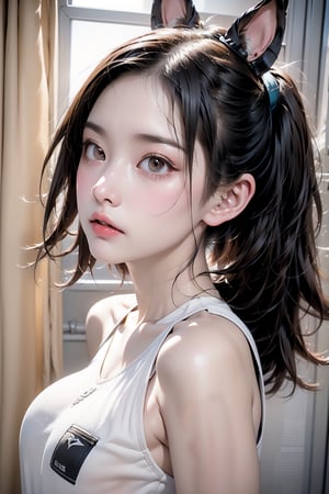 evil girl, kawaii face, 18yo, White Fox ears, Mullet hair, 9 fox tails, Masturbate, sexy Post, (Frontal View), Medium sized breast natural face, plump lips, Punk Earing, amber hair, Flipped-up ends, beautiful face, :), braces, High detailed, perfecteyes, Color magic, masterpiece, Best Quality, hd-detailed, 4K, finely detailed, high resolution, physically-based rendering, lovely, eye Details, walk into the sky.