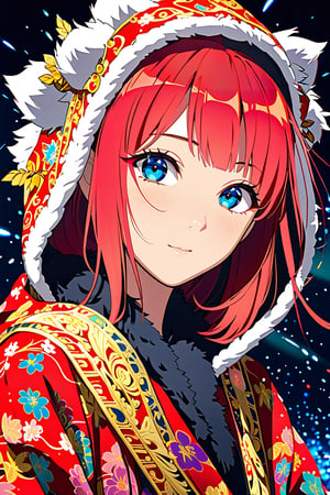 Kyoto Animation stylized anime, a woman with red hair, and blue eyes, with detailed ornate fur hooded kimono, red hooded kimono, miniskirt, fantasypunk. Cinematic lighting, ethereal light, intricate details, extremely detailed, incredible details, full colored, complex details, insanely detailed and intricate, hyper maximalist, extremely detailed with rich colors. masterpiece, best quality, HDR, UHD, unreal engine. Representative, fair skin, rich in details High quality, gorgeous, 8k, super detail, gorgeous light and shadow, detailed decoration, detailed lines,Kyoto animation style,Leonardo Style