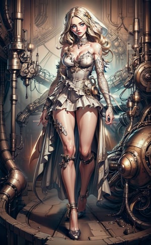 1girl, steampunk style, flowing blonde hair, boots,  detailed steampunk background, (masterpiece, top quality, best quality, official art, beautiful and aesthetic:1.2), extreme detailed, cinematic Lighting, ethereal light, intricate details, extremely detailed, incredible details, full colored, complex details, hyper maximalist, gorgeous light and shadow, detailed decoration, detailed lines. masterpiece, best quality, HDR, UHD, fair skin, beautiful face,davincitech,scifi,by leonardo da vinci,midjourney,LAinnopromise