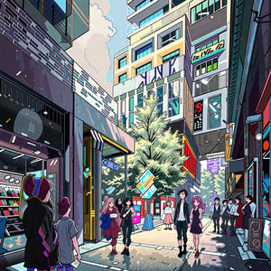 A futuristic cityscape with flying cars and neon lights reflecting on wet streets