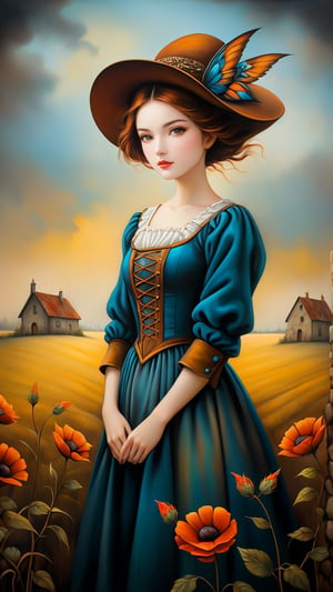 A shepherdess, in the style of the Renaissance, exuding elegance amidst pastoral beauty. (masterpiece, top quality, best quality, official art, beautiful and aesthetic:1.2), (1girl:1.4), portrait, extreme detailed, highest detailed, simple background, 16k, high resolution, perfect dynamic composition, bokeh, (sharp focus:1.2), super wide angle, high angle, high color contrast, medium shot, depth of field, blurry background,in the style of esao andrews,esao andrews style,esao andrews art, (masterpiece:1.2),esao andrews