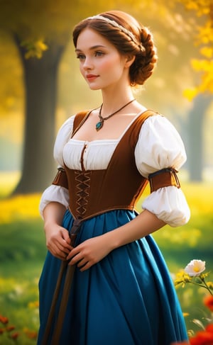 A shepherdess, in the style of the Renaissance, exuding elegance amidst pastoral beauty. (masterpiece, top quality, best quality, official art, beautiful and aesthetic:1.2), (1girl:1.4), portrait, extreme detailed, highest detailed, simple background, 16k, high resolution, perfect dynamic composition, bokeh, (sharp focus:1.2), super wide angle, high angle, high color contrast, medium shot, depth of field, blurry background,more detail XL,colorful, by Leonardo da Vinci