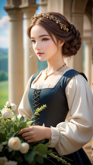 A shepherdess, in the style of the Renaissance, exuding elegance amidst pastoral beauty. (masterpiece, top quality, best quality, official art, beautiful and aesthetic:1.2), (1girl:1.4), portrait, extreme detailed, highest detailed, simple background, 16k, high resolution, perfect dynamic composition, bokeh, (sharp focus:1.2), super wide angle, high angle, high color contrast, medium shot, depth of field, blurry background,art by sargent