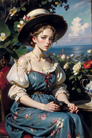 A girl wearing a floral dress, a flowered hat, Capturing the essence of Manet's 'Spring', scenery,
(masterpiece, top quality, best quality, official art, beautiful and aesthetic:1.2), extreme detailed, highest detailed, ,Masterpiece,Color Booster