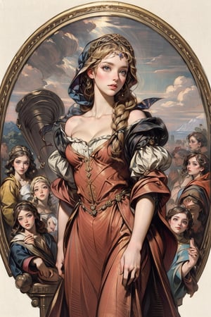 1 girl, Renaissance beauty, by Raphael and Sir Thomas Lawrence, white background, masterpiece, edgRenaissance,renaissance,