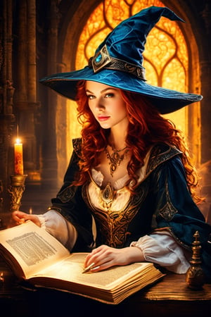 (masterpiece, top quality, best quality, official art, beautiful and aesthetic:1.2), A witch engrossed in the study of magic, glowing magic array on the spellbook, (dimly lit workshop:1.2). portrait, extreme detailed, highest detailed, simple background, 16k, high resolution, perfect dynamic composition, (sharp focus:1.2), super wide angle, high angle, high color contrast, medium shot, depth of field, blurry background,