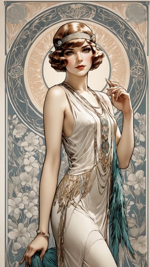 A poster of a flapper girl, (masterpiece, top quality, best quality, official art, beautiful and aesthetic:1.2), art nouveau