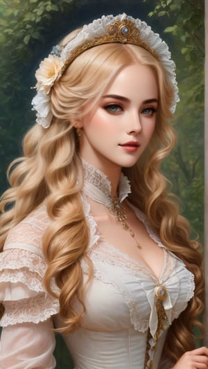 A girl in the Victorian era, outdoor, (masterpiece, top quality, best quality, official art, beautiful and aesthetic:1.2), (1girl:1.4), blonde hair, portrait, extreme detailed, highest detailed,hubggirl