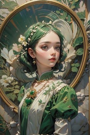 1 girl, in the style of green and white, Renaissance beauty, by Raphael,masterpiece,edgRenaissance,
