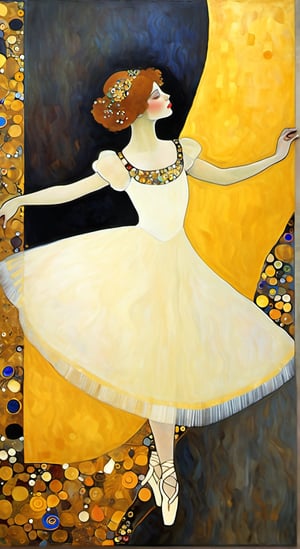 Ballet dancer, (((Gustav Klimt style))), 1girl, solo, beautiful dancing
,art_booster