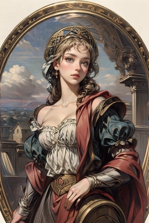 1 girl, Renaissance beauty, by Raphael and Sir Thomas Lawrence, white background, masterpiece, edgRenaissance,renaissance,