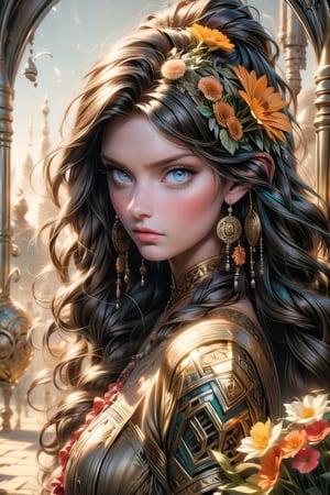 1 girl, flowers, outdoor, sky, extreme detailed, realistic, solo, official art, extremely detailed, extreme realistic, beautifully detailed eyes, detailed fine nose, detailed fingers. Art Nouveau,vane /(granblue fantasy/),CrclWc,centralasia,FOLK,perfect light,wrenchftmfshn,Nico,YAMATO,Blue hair,DonMSt34mP
