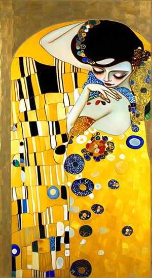 Ballet dancer, (((Gustav Klimt style))), 1girl, solo, beautiful dancing, "Portrait of Adele Bloch-Bauer I", "Fulfilment", "The Kiss", Gustav Klimt 
,art_booster