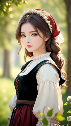 A shepherdess, in the style of the Renaissance, exuding elegance amidst pastoral beauty. (masterpiece, top quality, best quality, official art, beautiful and aesthetic:1.2), (1girl:1.4), portrait, extreme detailed, highest detailed, simple background, 16k, high resolution, perfect dynamic composition, bokeh, (sharp focus:1.2), super wide angle, high angle, high color contrast, medium shot, depth of field, blurry background,oil paint 