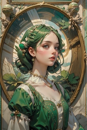 1 girl, in the style of green and white, Renaissance beauty, by Raphael,masterpiece,edgRenaissance,
