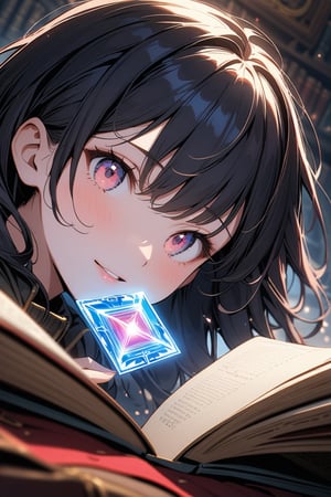 (masterpiece, top quality, best quality, official art, beautiful and aesthetic:1.2), (a glowing magic array depicted on the pages of the book:1.4), radiating mystical energy and ancient power. A witch, (dimly lit workshop:1.2). (1girl:1.4), portrait, extreme detailed, highest detailed, simple background, 16k, high resolution, perfect dynamic composition, (sharp focus:1.2), super wide angle, high angle, high color contrast, medium shot, depth of field, blurry background,Leonardo Style,fflixmj6