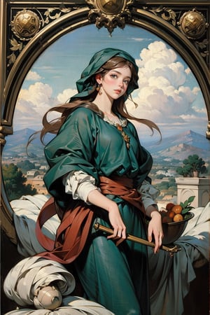 1 girl, a harvester with sweet smile, landscape, Renaissance beauty, by Raphael, masterpiece,renaissance,edgRenaissance,