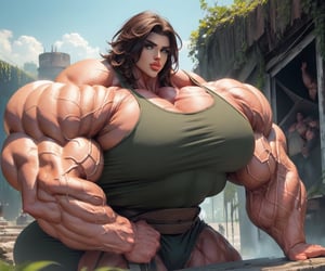 ((overgrown ruins. (flexing her glorious Absolutely huge masculine physique; the body of a huge strongman). She is Strong; very big with very big manly muscles.)), extremely massive gigantic muscular muscle woman with pumped swollen massively masculine muscles, statuesque, pretty girl face, tiny hands, Absolutely huge, enormous, hugely oversized muscles, very large. Short hair. Brutalmass,b1mb0,viking
