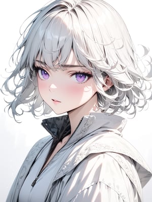 //Character, solo, 1girl, white hair, purple eyes,
//Background, simple background, 
//Quality, (masterpiece), best quality, ultra-high resolution, ultra-high definition, highres, intricate, intricate details, absurdres, highly detailed, finely detailed, ultra-detailed, ultra-high texture quality, natural lighting, natural shadow, dramatic shading, dramatic lighting, vivid colour, perfect anatomy, 
//Others, 